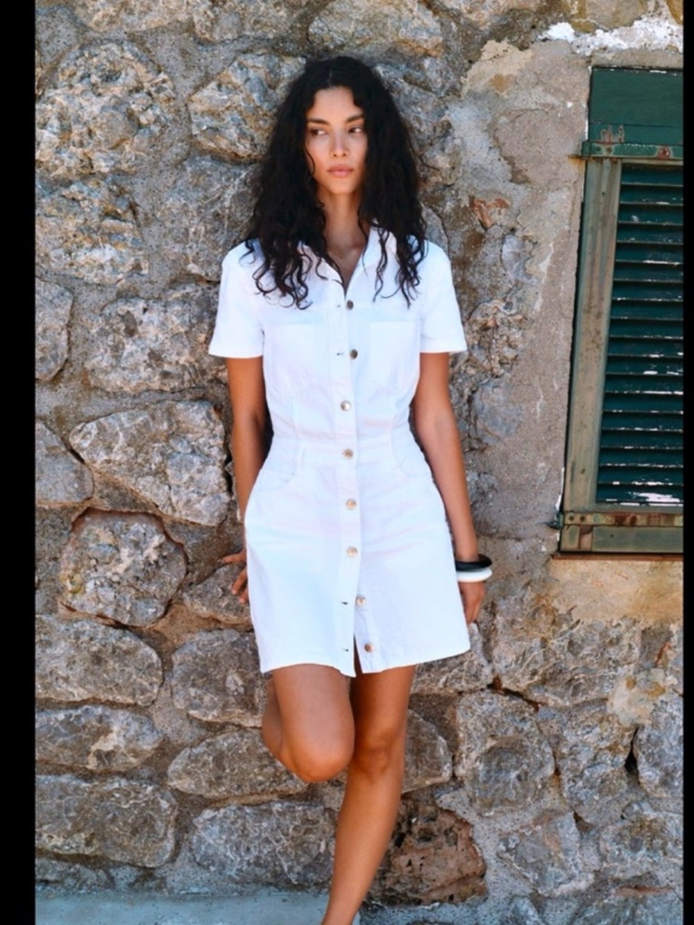 ZARA Denim White Button Down Dress, New With Tags